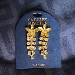 Badgley Mischka Gold Floral Drop Earrings